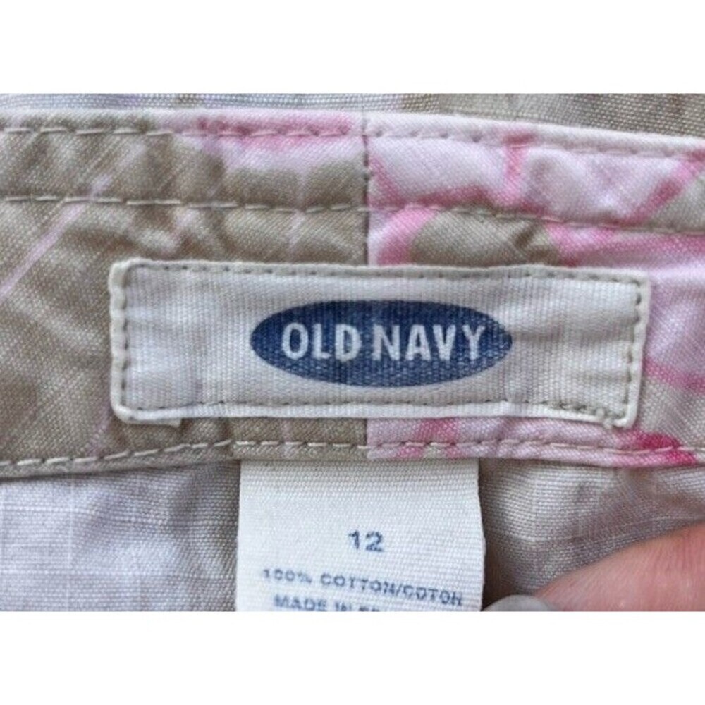 Vtg Y2K Old Navy Pink Floral Capri Khaki Pants M Low Rise Flower Power Boho - Picture 10 of 10